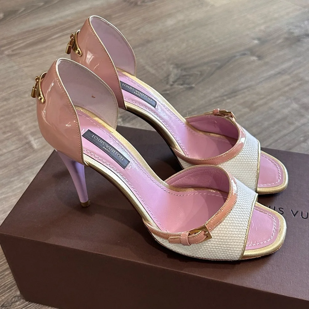 Louis Vuitton White/Lilac Sandal Heels - Picture 4 of 11